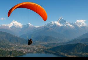 Beautiful paragliding view of Pokhara